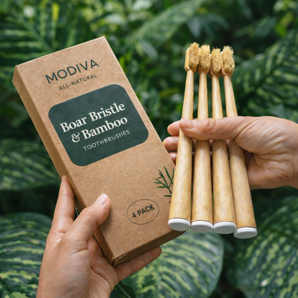 Modiva™ Boar Bristle & Bamboo Toothbrush (4 Pack)