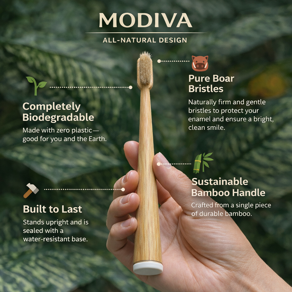 Modiva™ Boar Bristle & Bamboo Toothbrush (4 Pack)